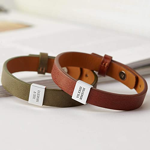 fachgo | Custom Leather Bracelet Roman Numerals, Valentine Gifts for Boyfriend