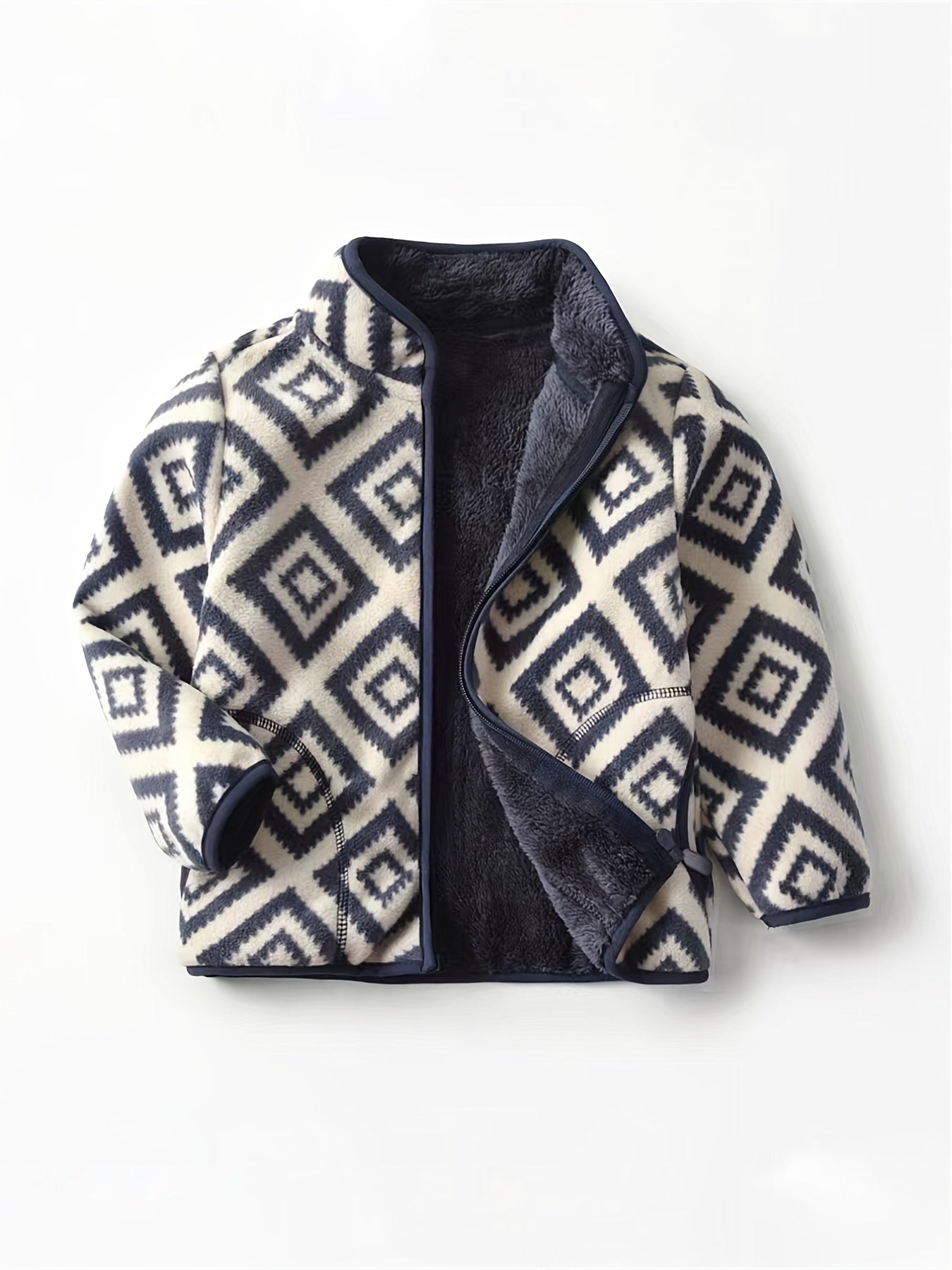 fachgo | New Boys Vintage Plaid Printed Casual Thickened Warm Stand Collar Zipper Jacket
