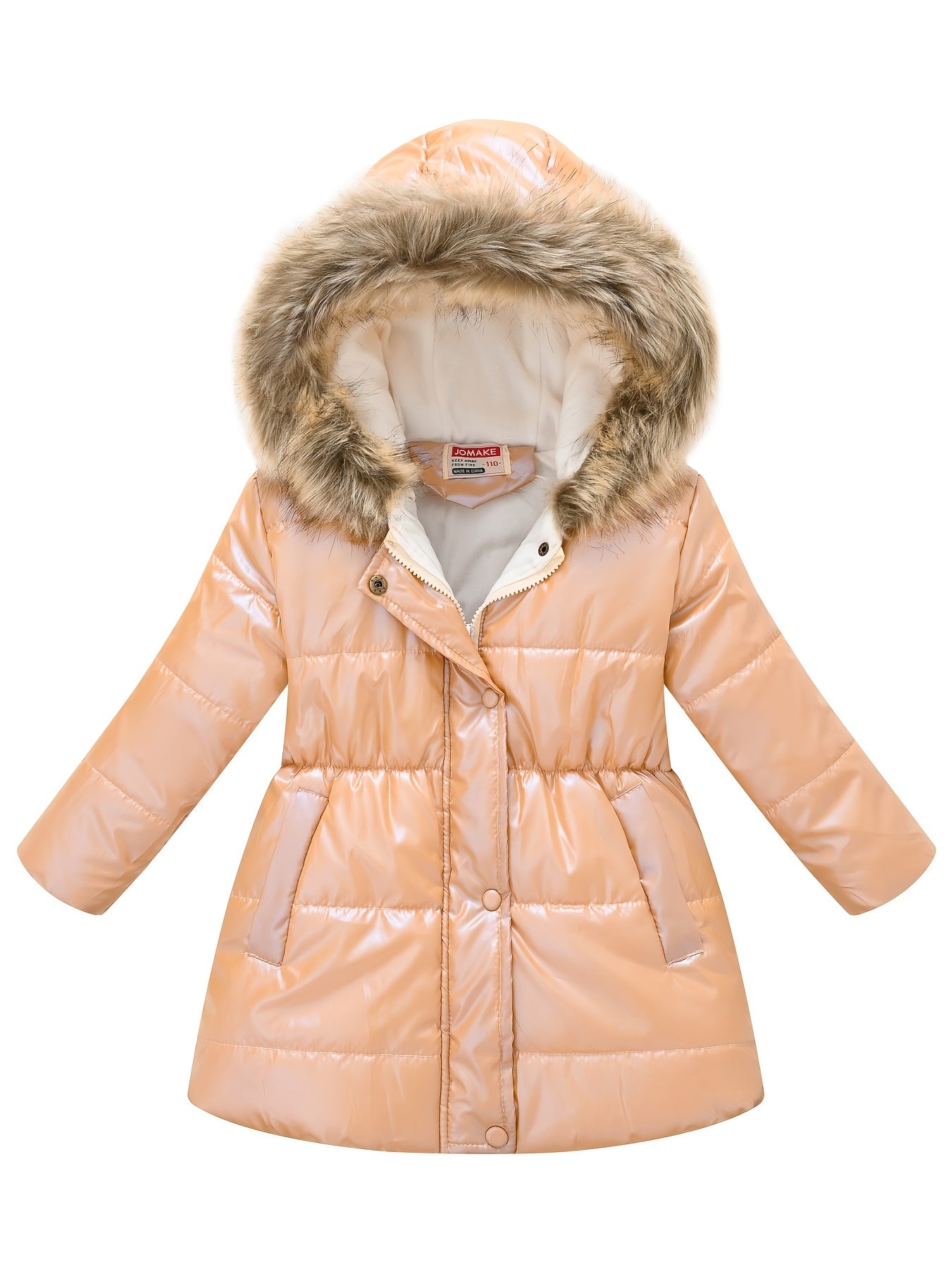 fachgo | Children's Winter New Style Thickened Glossy Hooded Jacket for Boys and Girls, Mid-Length