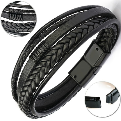fachgo | 1pc Men's Hand-Woven Multi-Layer Leather Bracelet with Buckle Closure - Stylish Faux Leather Cuff, Durable & Versatile Accessory for Casual or Formal Wear