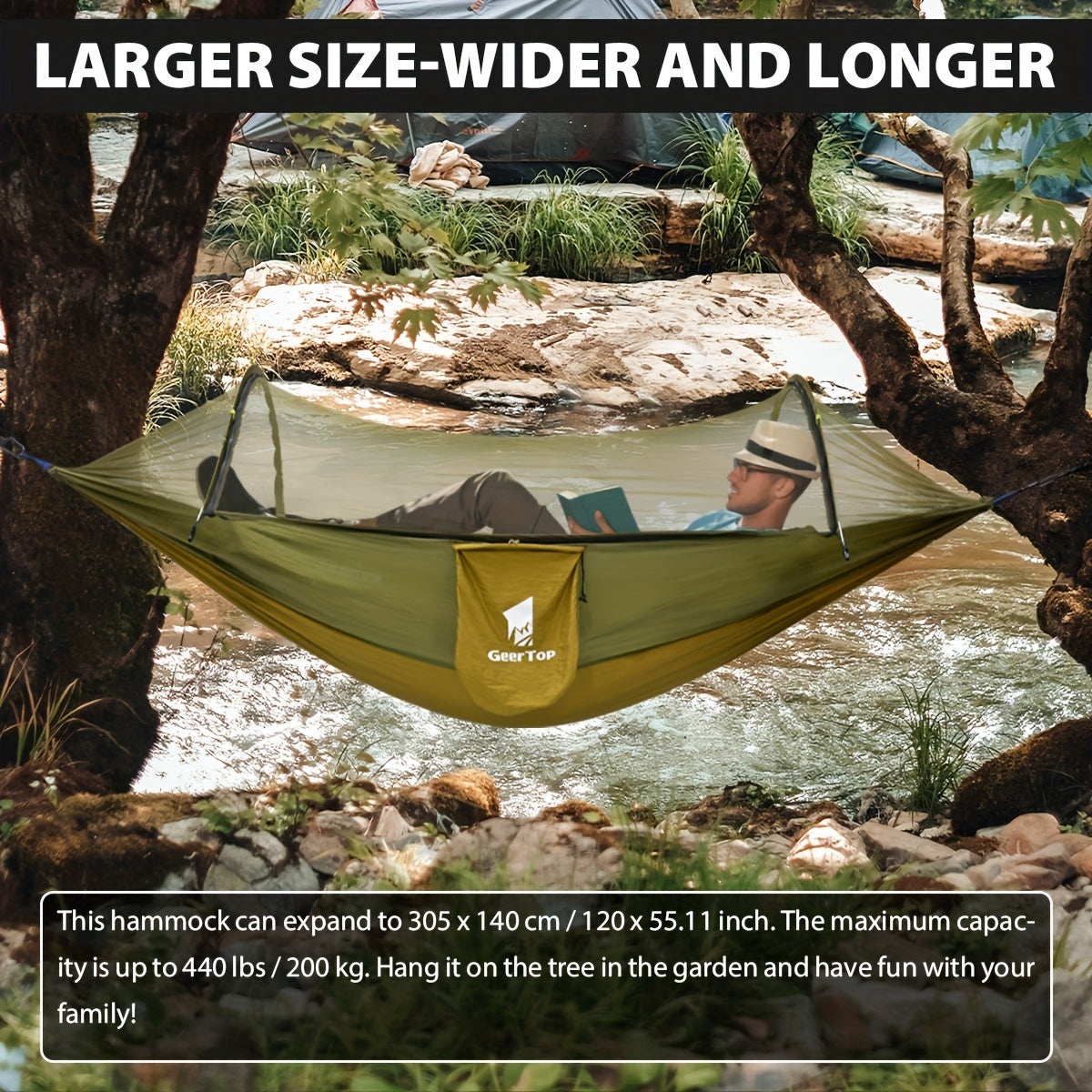 fachgo | GEERTOP 3in 1 Outdoor Hammock with Mosquito Net Sun Shelter, Double Sleep Rest Camping Hammock for Backpacking Travel Garden Park