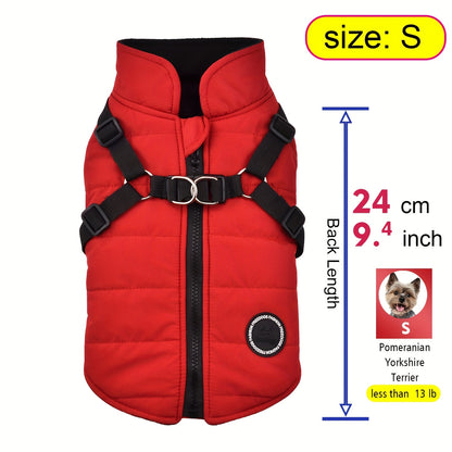 fachgo | Warm Padded Dog Vest with Harness for Small And Medium Dogs - Red Coat for Extra Comfort And Security Christmas Gift