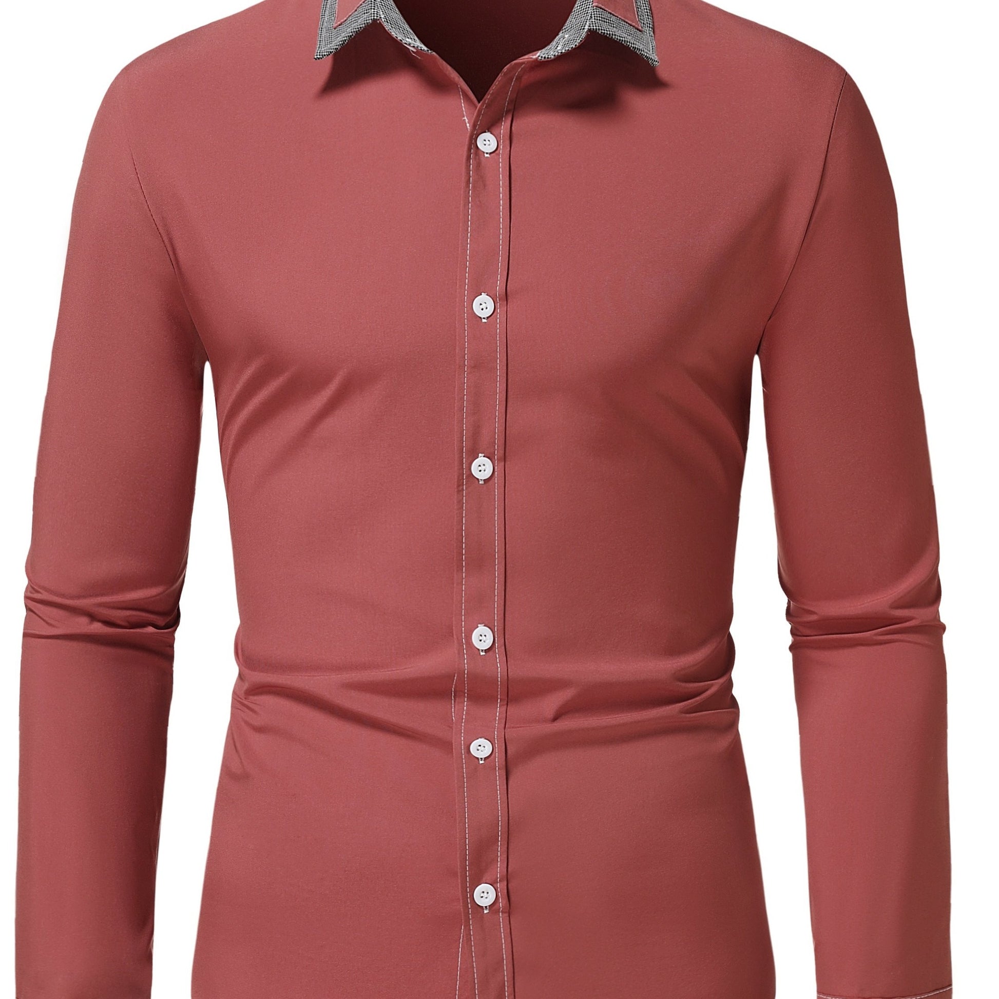 fachgo | Men'S Color-Blocked Checkered Casual Long-Sleeve Shirt