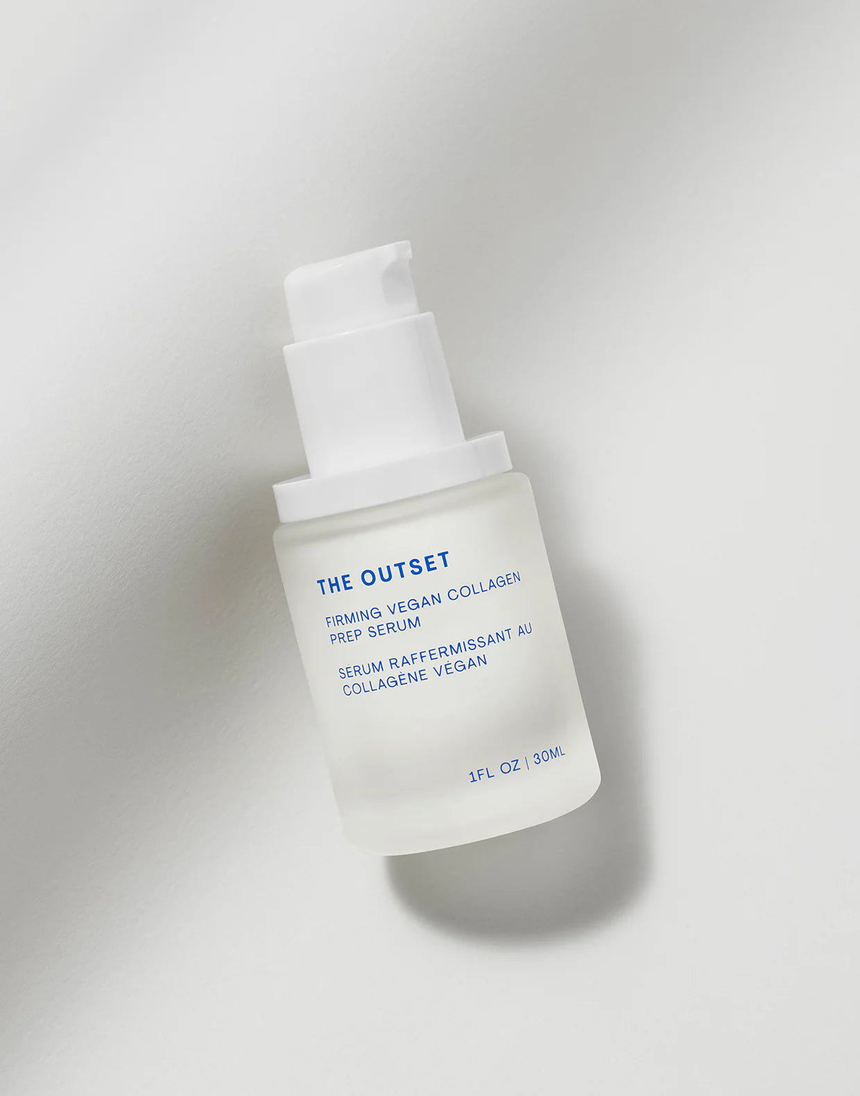 Firming Vegan Collagen Prep Serum in a clear bottle with a pump, promoting skin hydration and firmness.