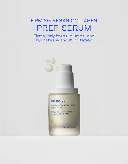 Firming Vegan Collagen Prep Serum bottle with pump, 4-in-1 formula for firming, brightening, plumping, and hydrating.