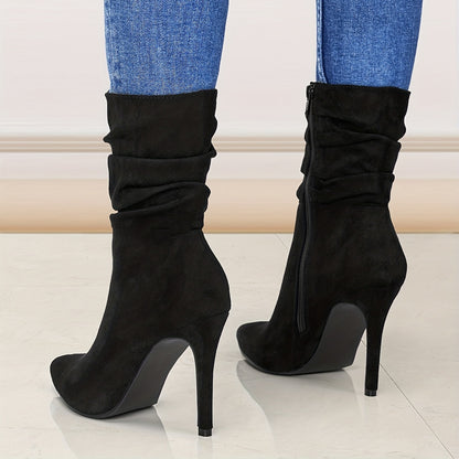 fachgo | Women's Mid-Calf Boots, Plain Fashionable Boots with Zipper for Comfort and Casual Wear, Round Toe in the Middle of Calf