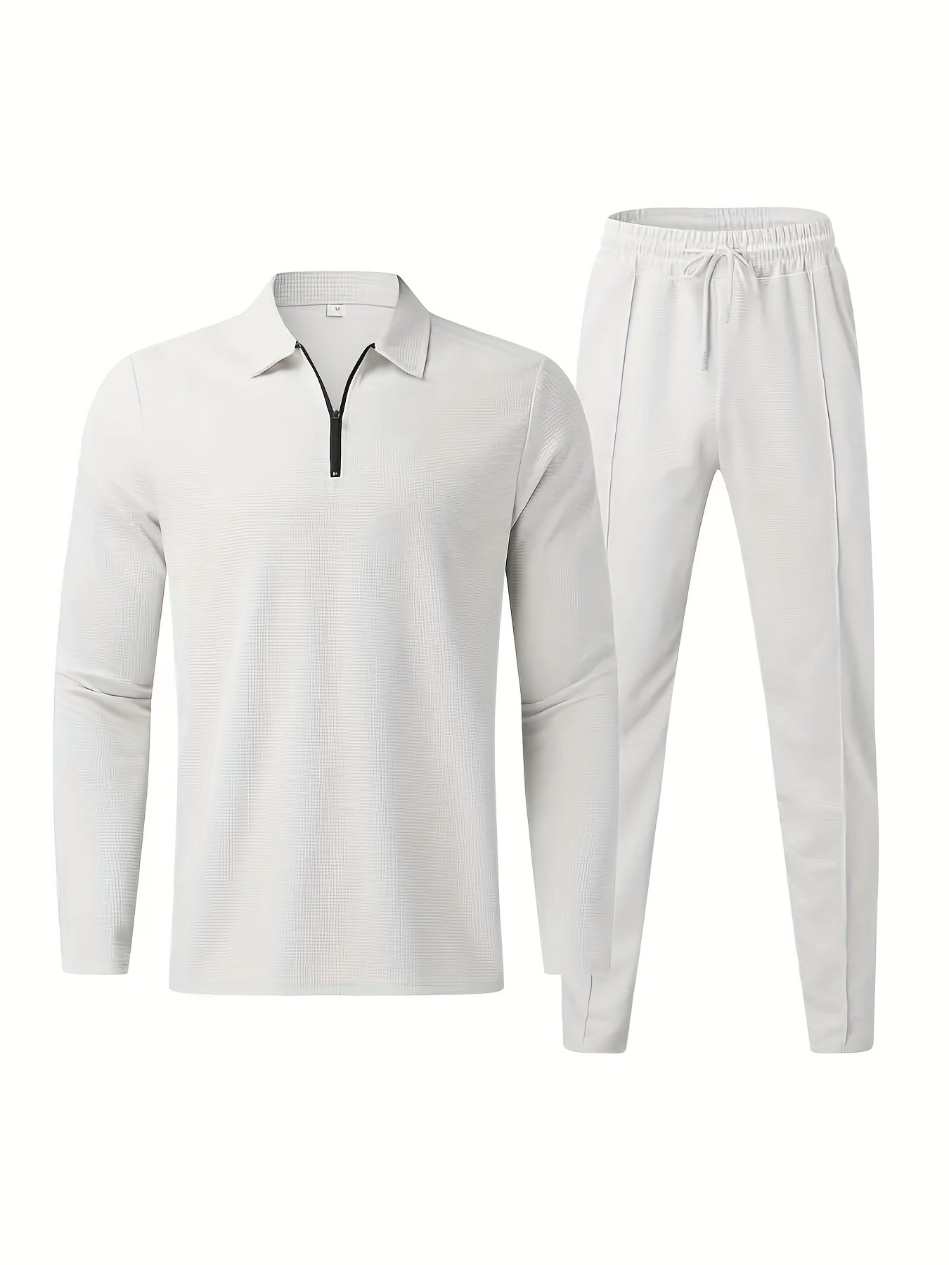 fachgo | 2Pcs Men's Waffle Pattern Outfits, Casual V Neck Long Sleeve Pullover Sweatshirt And Drawstring Sweatpants Joggers Set For Spring Fall