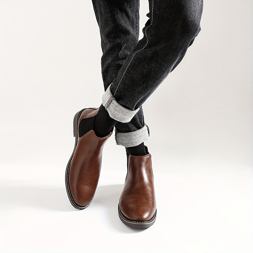 fachgo | [Brown Chelsea Boots] Brown Men's Chelsea Ankle Boots | Size 40-46, Pointed Toe, TPR Sole, Faux Cover with Black Elastic Band | Ideal for Casual Wear and Vacation