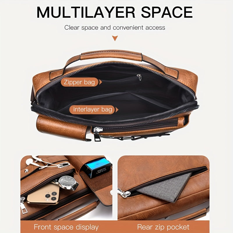 fachgo | WEIXIER Men's Business Crossbody Bag with Adjustable Strap, Golden-Tone Hardware & Multi-Compartment Design - Brown/Tan -like Texture, Golden-Tone Hardware, Compatible with iPhone/ Smartphones - Casual & Formal Office, Travel