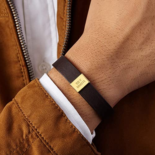 fachgo | Custom Leather Bracelet Roman Numerals, Valentine Gifts for Boyfriend