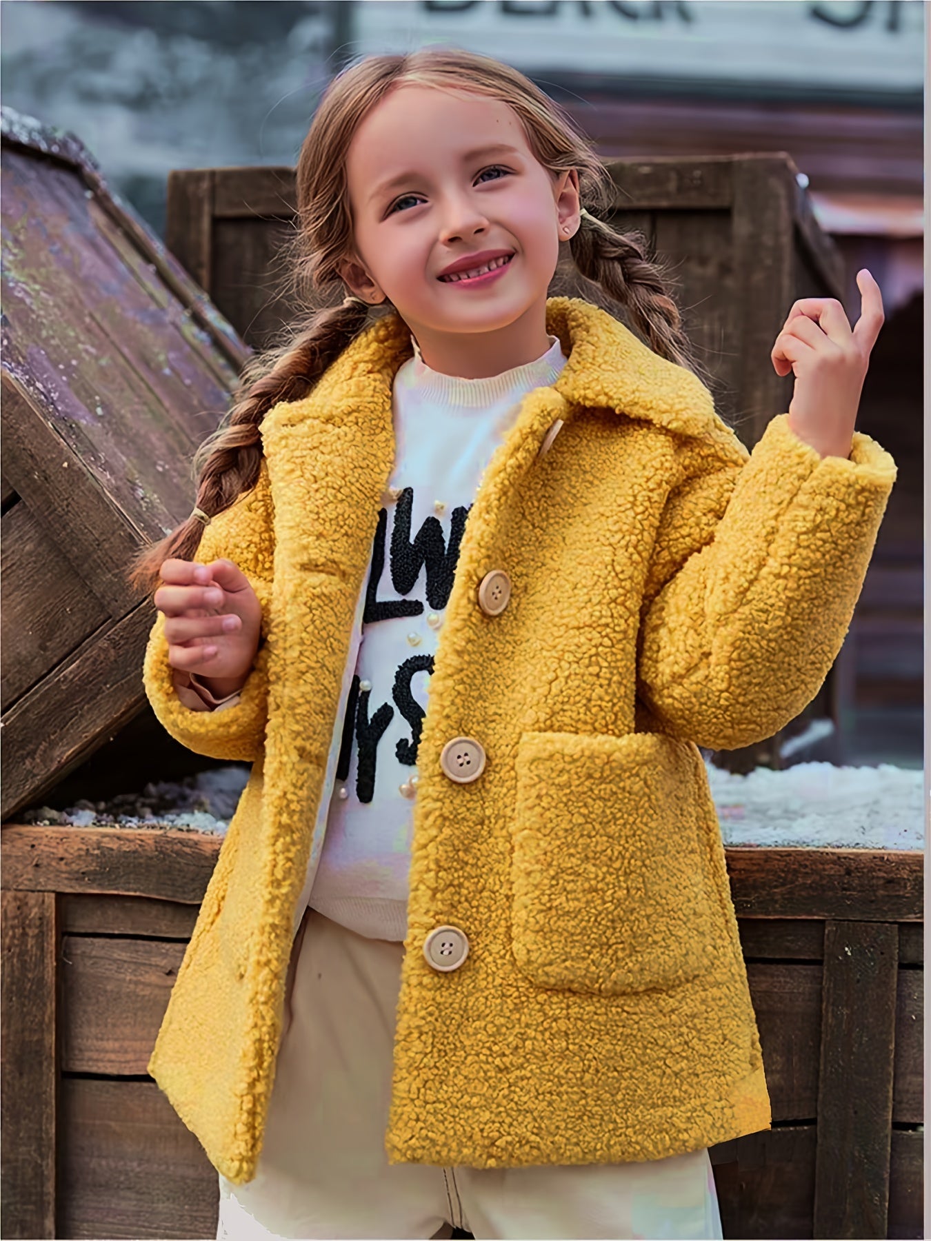 fachgo | [Lamb Fur Jacket] Girls' Lamb Fur Jacket | JOMAKE Korean-Style Lapel Collar, Two-Tone, Warm Windbreaker with Pockets, Lining, Button Closure, Long Sleeves for Winter