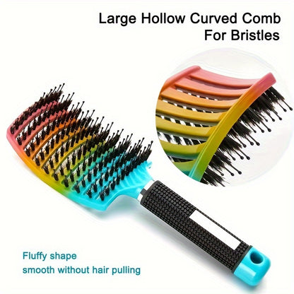 fachgo | WanMei 1pc Professional Curved Vented Hair Scalp Massage Brush for Women, ABS Handle, Nylon Bristles, Ideal for Wet Curly Hair Detangling, Styling, Long Hair, Christmas Gift for Friends/Relatives
