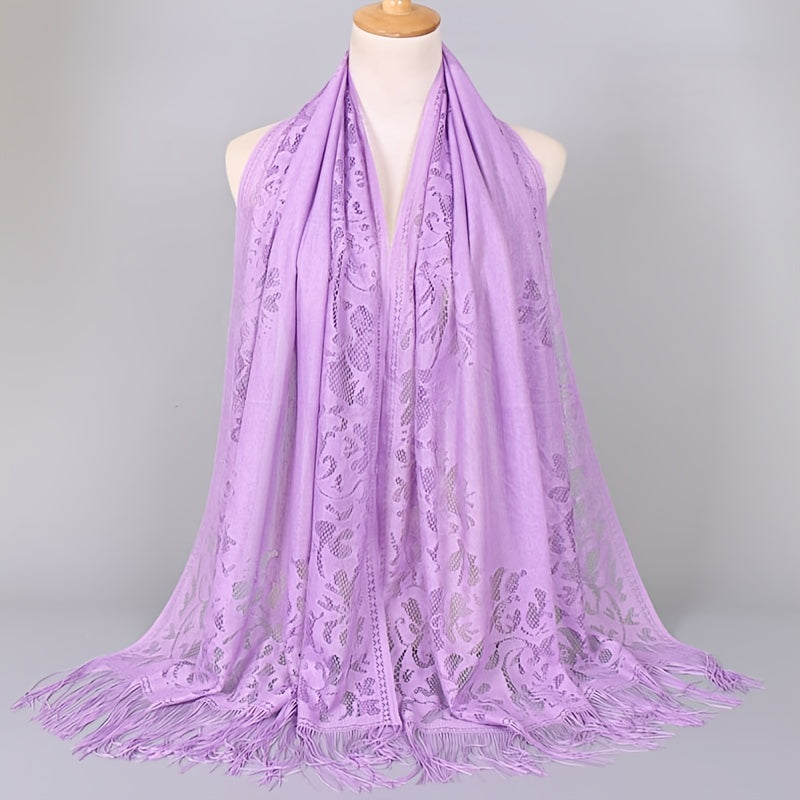fachgo | [Floral Lace Scarf With Tassels] Ladies Women's Floral Lace Scarf Shawl With Tassels, Soft Mesh Fringe Wraps Bridal Shawl For Wedding Evening Party Dresses