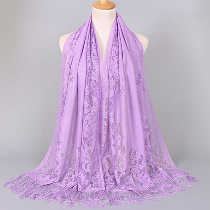 fachgo | [Floral Lace Scarf With Tassels] Ladies Women's Floral Lace Scarf Shawl With Tassels, Soft Mesh Fringe Wraps Bridal Shawl For Wedding Evening Party Dresses