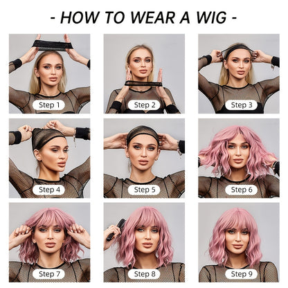 fachgo | Long Wavy Brown Wig - Natural Style Synthetic Wig with Bangs and Curly Hair for Women
