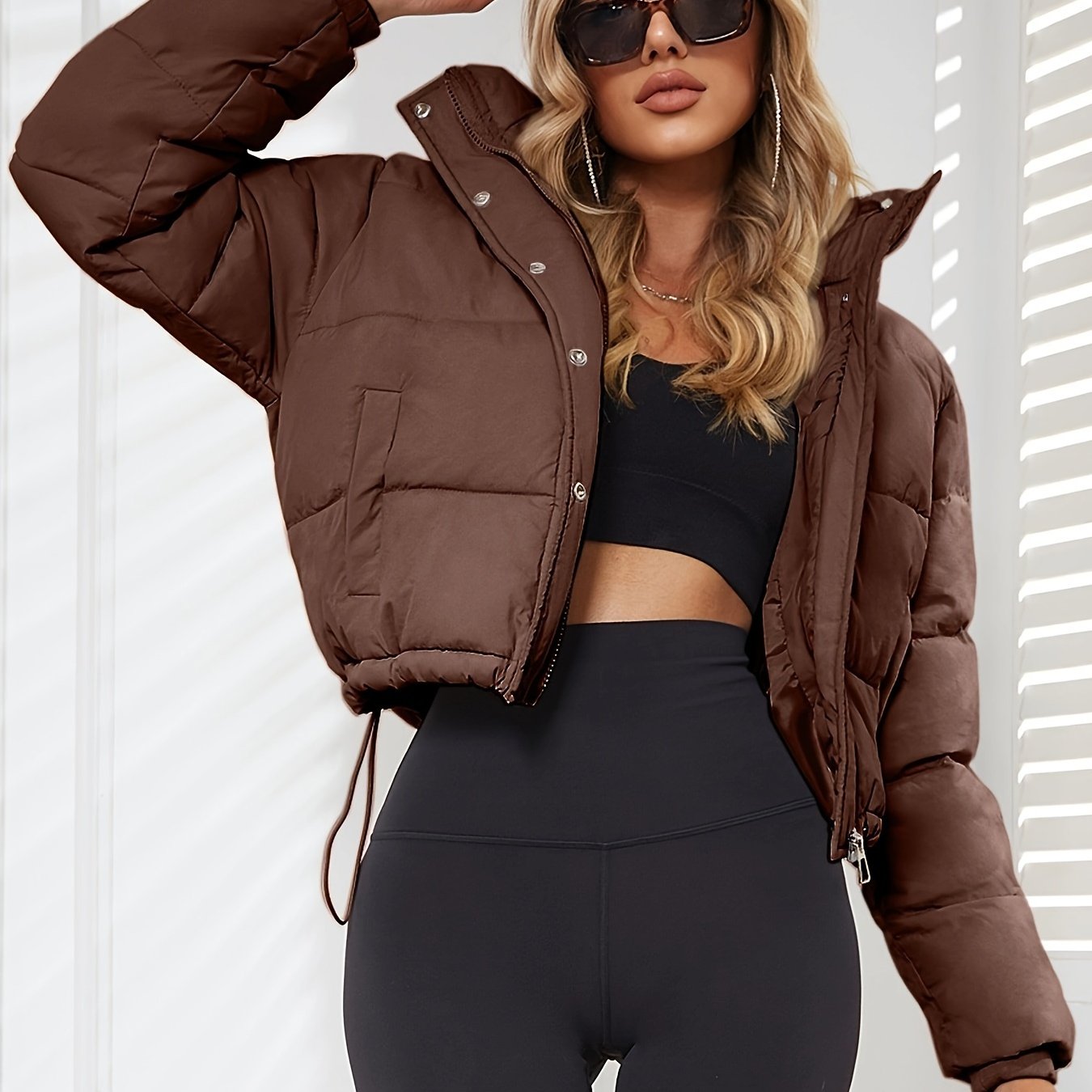 fachgo | New Women's Jacket Hooded Warm Coat with Drawstring Design, Short Casual Fashion Padded Coat