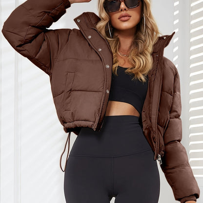 fachgo | New Women's Jacket Hooded Warm Coat with Drawstring Design, Short Casual Fashion Padded Coat
