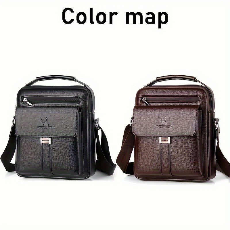 fachgo | [Vintage Business Bag] WEIXIER Men's Vintage Business Casual Adjustable Shoulder Bag - Multiple Compartments, Zippered Pockets, Compact Design, Black, Secure Zip Closure, Small Crossbody Bag