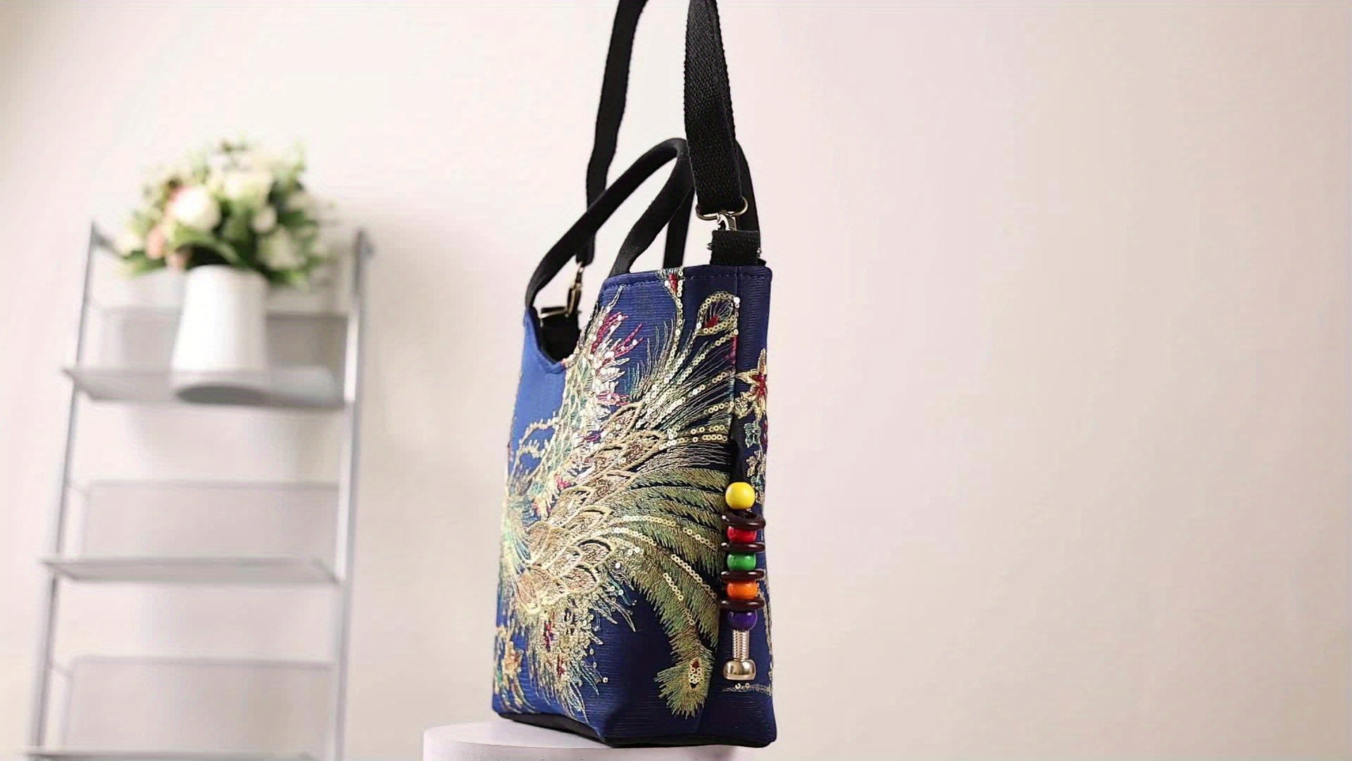 fachgo | Wo 'S Embroidered Satchel Bag, Fashion Double Handle Purse, Retro Style Handbag with Removable Strap