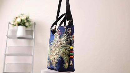fachgo | Wo 'S Embroidered Satchel Bag, Fashion Double Handle Purse, Retro Style Handbag with Removable Strap