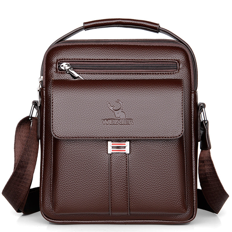 fachgo | [Vintage Business Bag] WEIXIER Men's Vintage Business Casual Adjustable Shoulder Bag - Multiple Compartments, Zippered Pockets, Compact Design, Black, Secure Zip Closure, Small Crossbody Bag