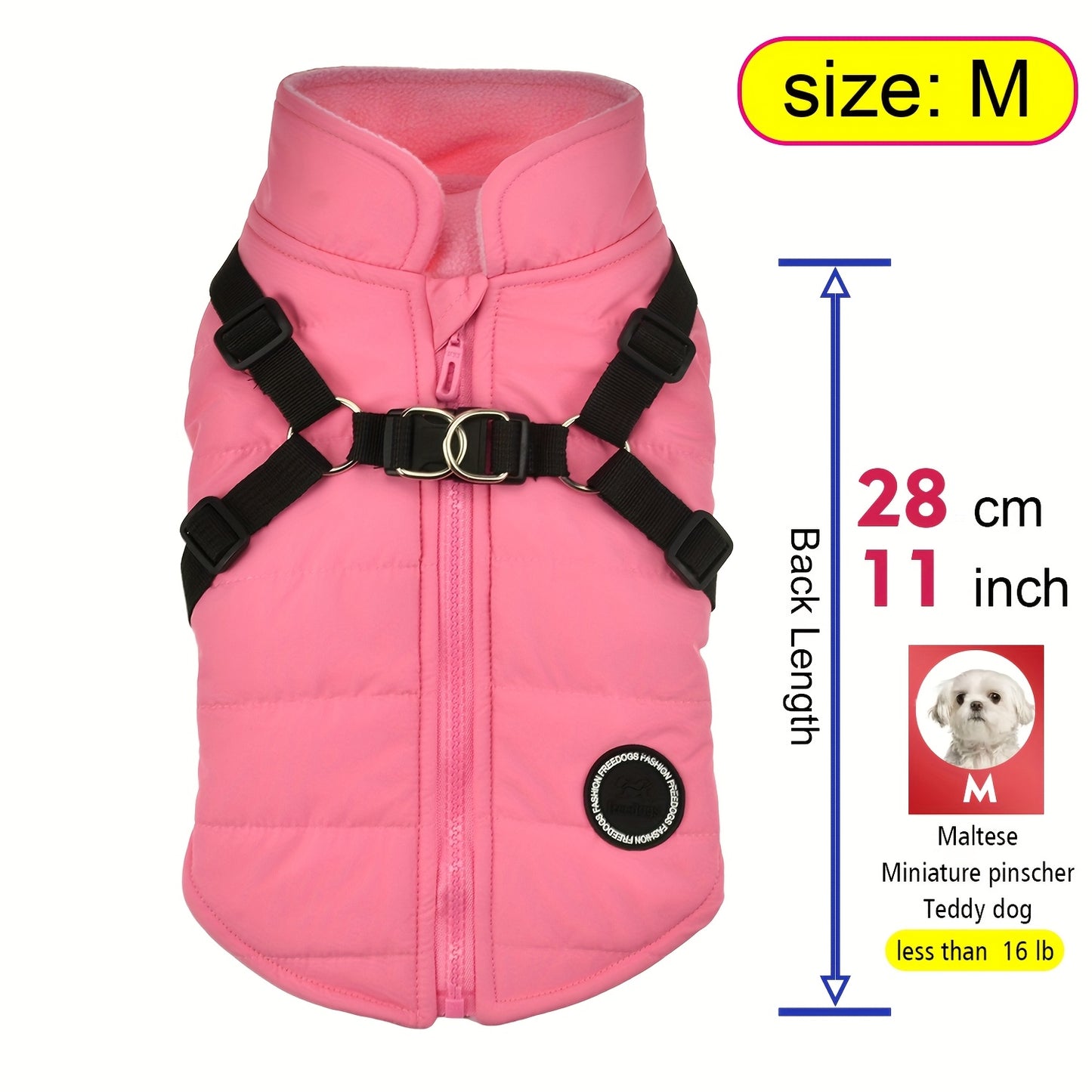 fachgo | Warm Padded Dog Vest with Harness for Small And Medium Dogs - Red Coat for Extra Comfort And Security Christmas Gift