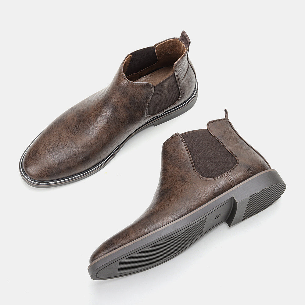fachgo | [Brown Chelsea Boots] Brown Men's Chelsea Ankle Boots | Size 40-46, Pointed Toe, TPR Sole, Faux Cover with Black Elastic Band | Ideal for Casual Wear and Vacation