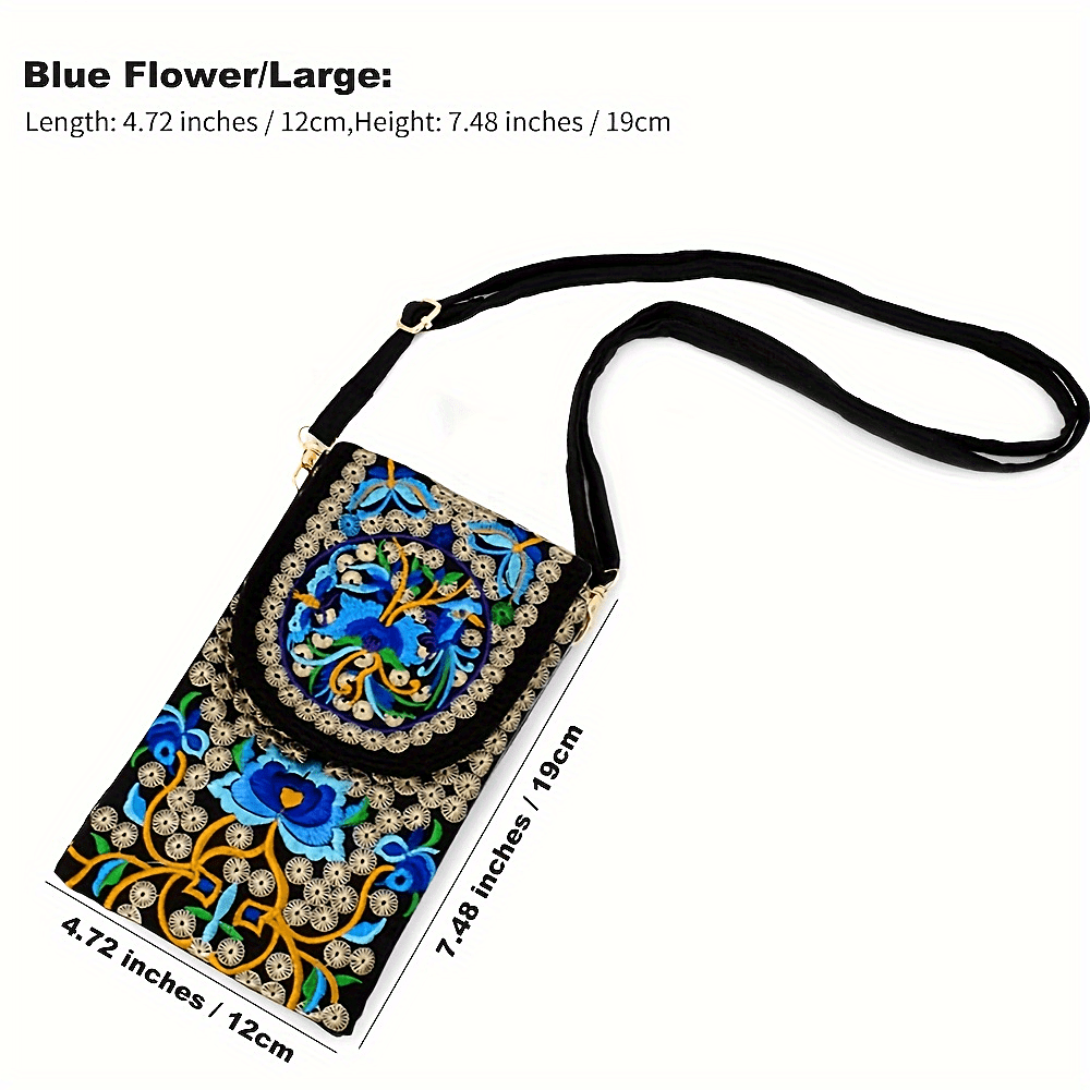 fachgo | Retro Boho Embroidered Phone Bag, Mini Ethnic Travel One Shoulder Bag For Women
