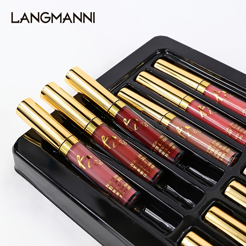 fachgo | 12 Colors Waterproof Long Lasting Lipstick, Natural Matte Sexy Moist Lip Gloss Nude Glitter Beauty Red Lip Tint for Valentine's Day Gifts and Music Festival