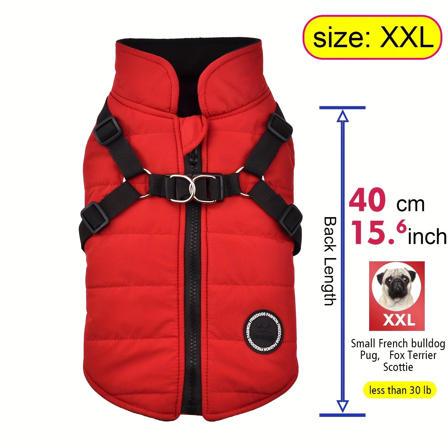 fachgo | Warm Padded Dog Vest with Harness for Small And Medium Dogs - Red Coat for Extra Comfort And Security Christmas Gift