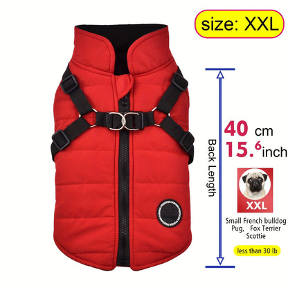 fachgo | Warm Padded Dog Vest with Harness for Small And Medium Dogs - Red Coat for Extra Comfort And Security Christmas Gift