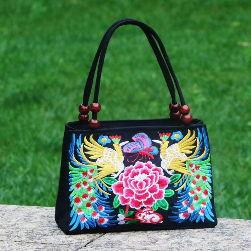 fachgo | Embroidered Handbag, Double Zipper Bag, Women's Printed Handbag