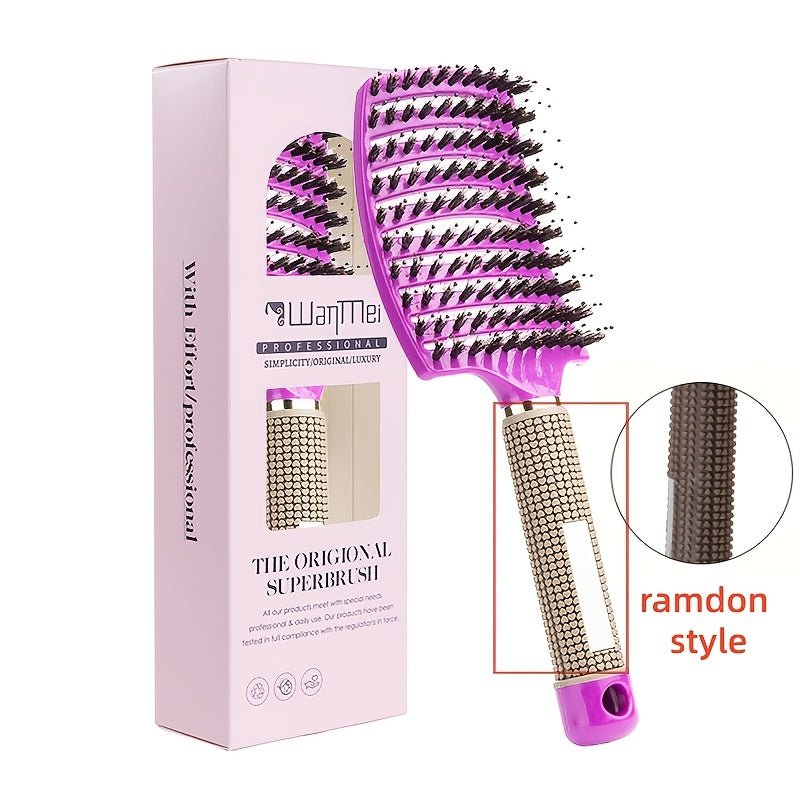 fachgo | WanMei 1pc Professional Curved Vented Hair Scalp Massage Brush for Women, ABS Handle, Nylon Bristles, Ideal for Wet Curly Hair Detangling, Styling, Long Hair, Christmas Gift for Friends/Relatives
