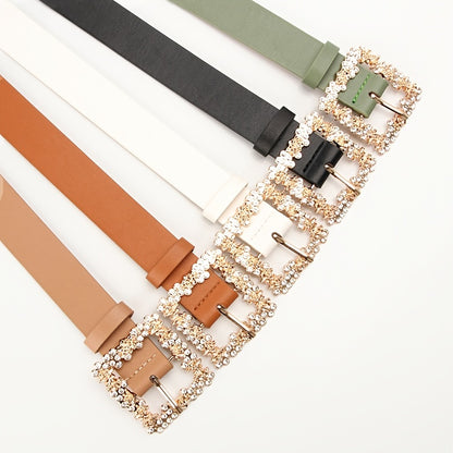 fachgo | [Elegant Belt] 2023 Women's Fashion Accessory, Elegant Alloy Rhinestone Pin Buckle Belt, Versatile Dress Decorative Accessory, Casual & Sporty Style, Hand Washable - Ideal for Weekend and Festive Occasions, Weekend Casual Wea