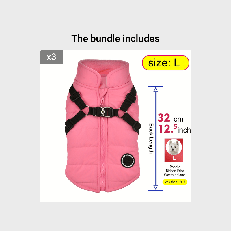 fachgo | Warm Padded Dog Vest with Harness for Small And Medium Dogs - Red Coat for Extra Comfort And Security Christmas Gift