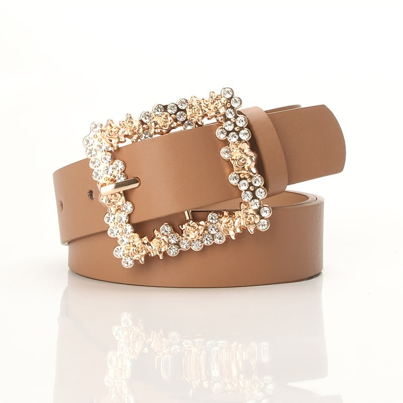 fachgo | [Elegant Belt] 2023 Women's Fashion Accessory, Elegant Alloy Rhinestone Pin Buckle Belt, Versatile Dress Decorative Accessory, Casual & Sporty Style, Hand Washable - Ideal for Weekend and Festive Occasions, Weekend Casual Wea