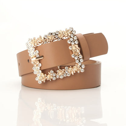 fachgo | [Elegant Belt] 2023 Women's Fashion Accessory, Elegant Alloy Rhinestone Pin Buckle Belt, Versatile Dress Decorative Accessory, Casual & Sporty Style, Hand Washable - Ideal for Weekend and Festive Occasions, Weekend Casual Wea