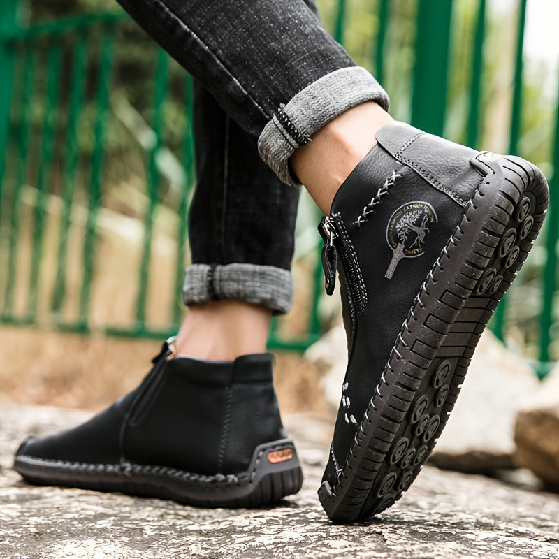 fachgo | Men's Handmade PU Boots with Zipper, Casual