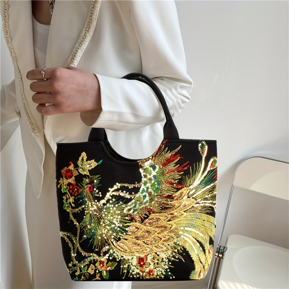 fachgo | Wo 'S Embroidered Satchel Bag, Fashion Double Handle Purse, Retro Style Handbag with Removable Strap