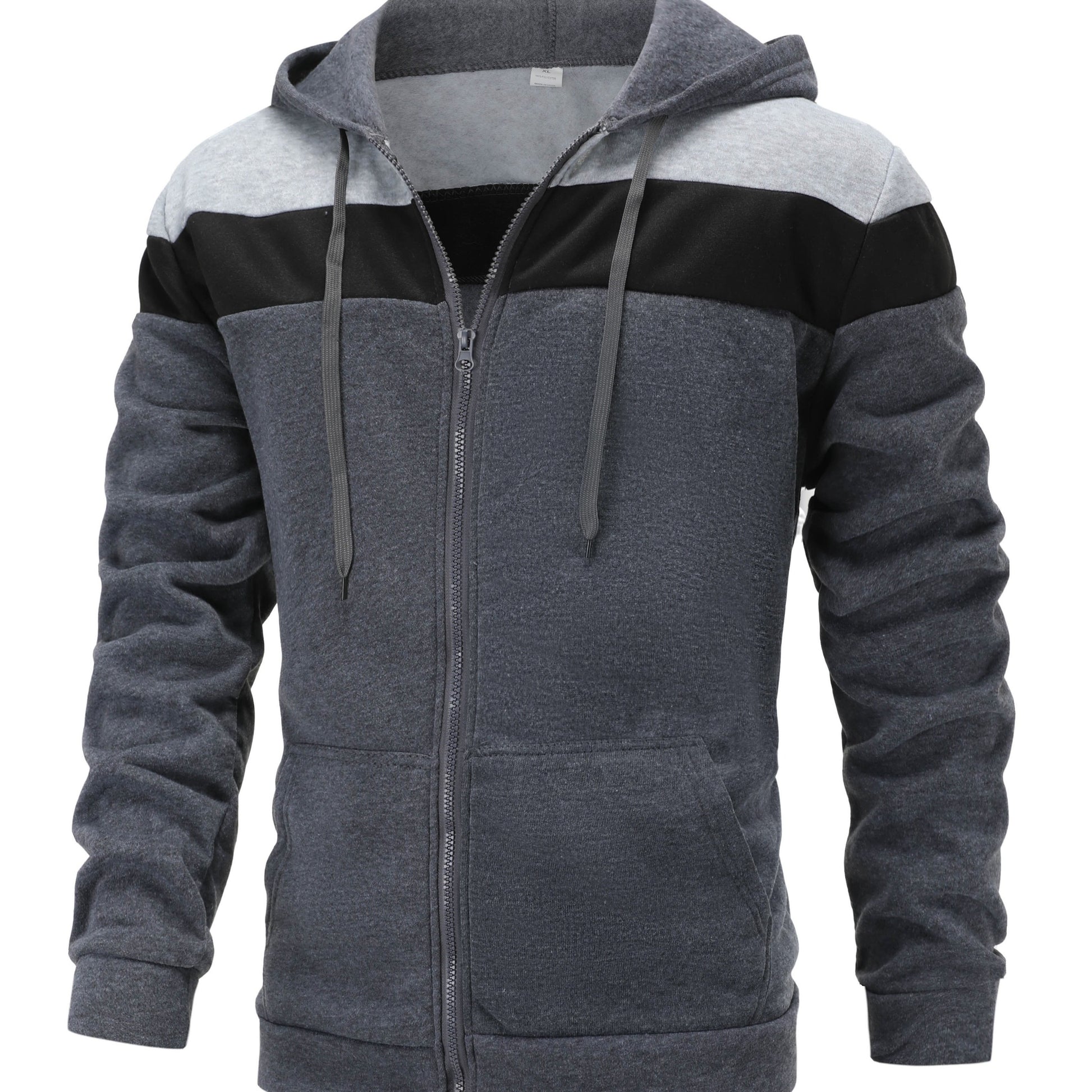 fachgo | Men'S Casual Hooded Sweatshirt, Solid Color Zip-Up Pullover, Long Sleeve Polyester Knit Fabric, Regular Fit with Slight Stretch, 160gsm - Autumn/Winter Fashion