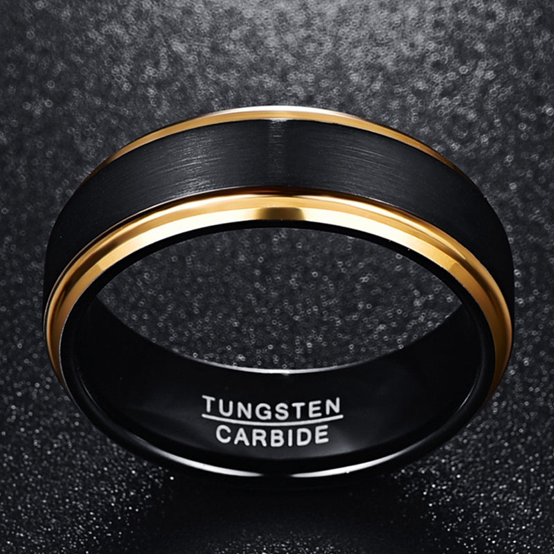 fachgo | [Golden Tungsten Ring] Golden Tungsten Ring | 8mm width, Vacuum plating, Black matte surface, Men's, USA size 7-15