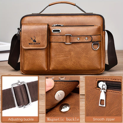 fachgo | WEIXIER Men's Business Crossbody Bag with Adjustable Strap, Golden-Tone Hardware & Multi-Compartment Design - Brown/Tan -like Texture, Golden-Tone Hardware, Compatible with iPhone/ Smartphones - Casual & Formal Office, Travel