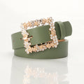 Women's Slim Rhinestone Buckle PU Leather Fashion Belt