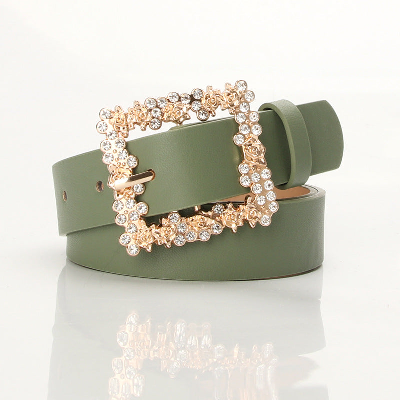 fachgo | [Elegant Belt] 2023 Women's Fashion Accessory, Elegant Alloy Rhinestone Pin Buckle Belt, Versatile Dress Decorative Accessory, Casual & Sporty Style, Hand Washable - Ideal for Weekend and Festive Occasions, Weekend Casual Wea