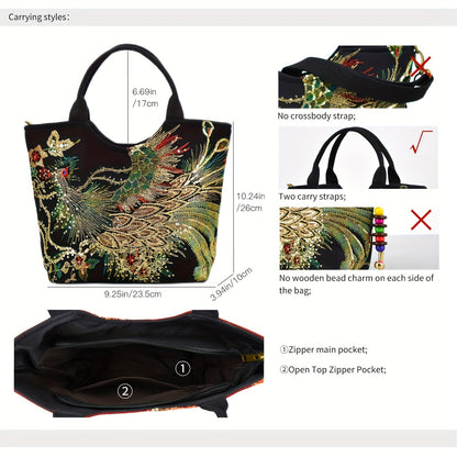 fachgo | Wo 'S Embroidered Satchel Bag, Fashion Double Handle Purse, Retro Style Handbag with Removable Strap