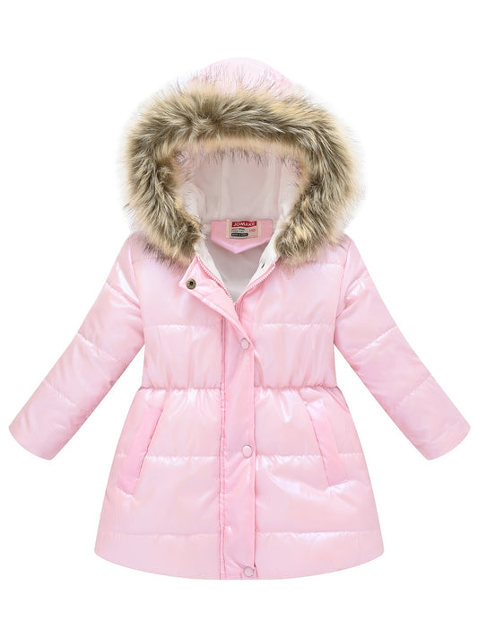 fachgo | Children's Winter New Style Thickened Glossy Hooded Jacket for Boys and Girls, Mid-Length