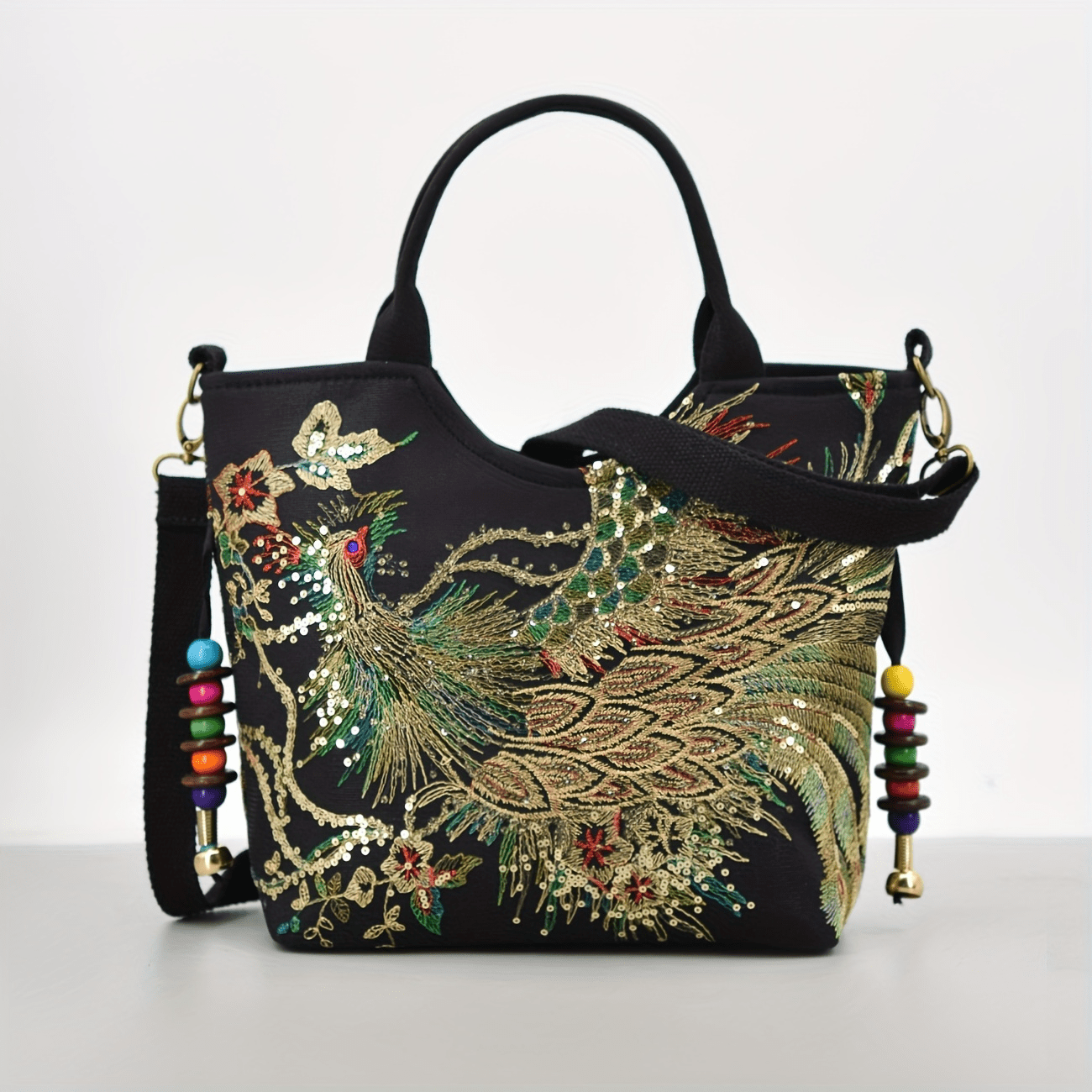 fachgo | Wo 'S Embroidered Satchel Bag, Fashion Double Handle Purse, Retro Style Handbag with Removable Strap