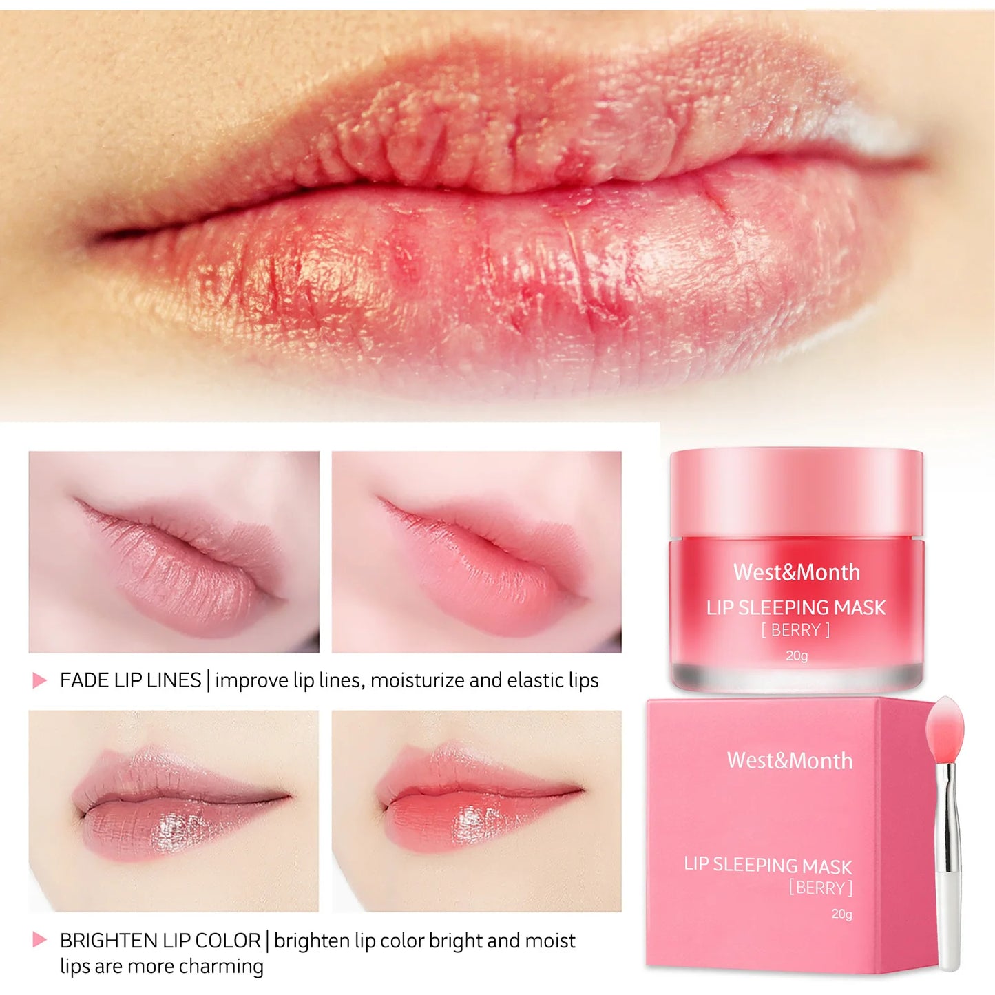 fachgo | West&Month 20g Moisturizing Lip Sleeping Mask Night Sleep Maintenance Nourish Fade Lip Lines Remove Dead Skin Repairing Lip Balm