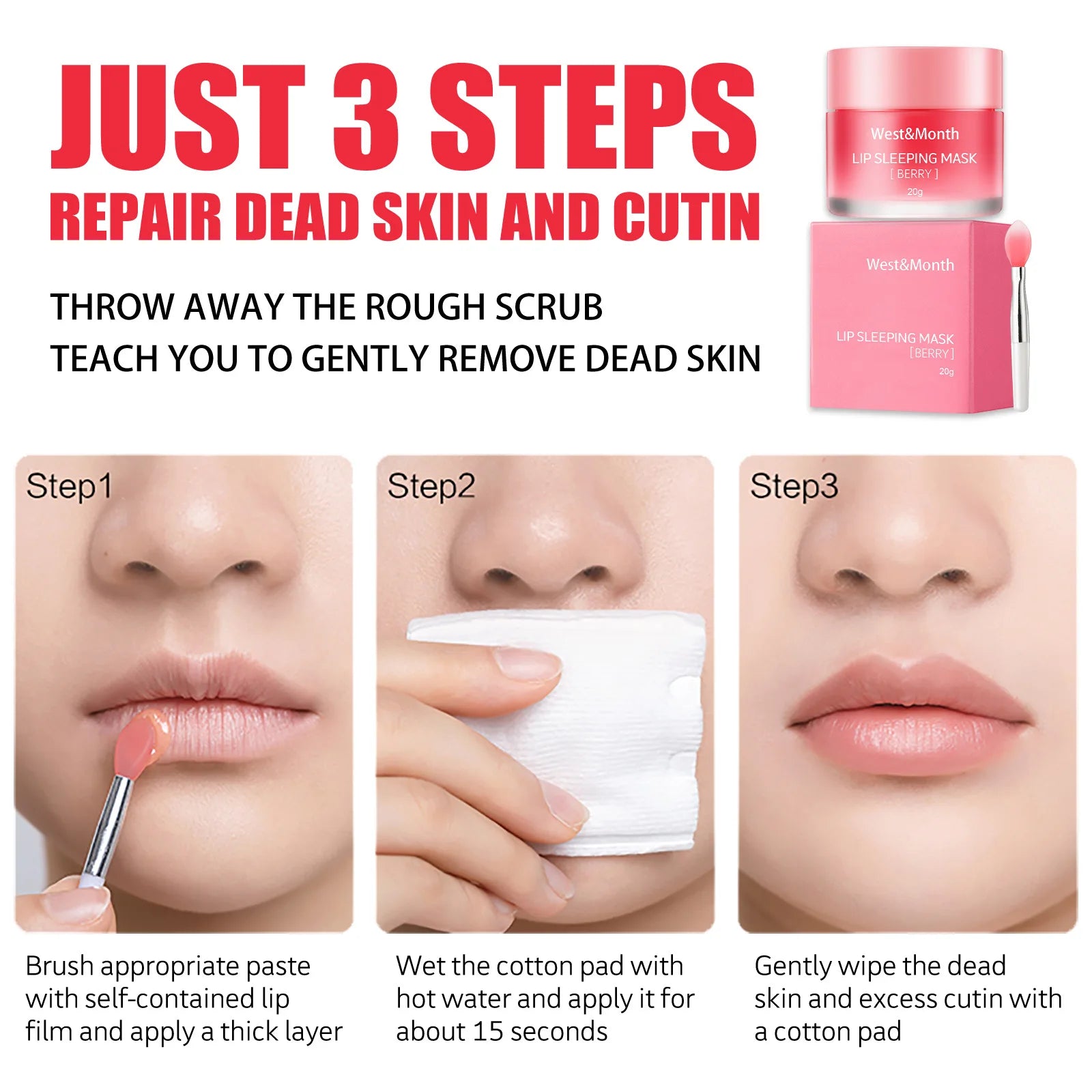 fachgo | West&Month 20g Moisturizing Lip Sleeping Mask Night Sleep Maintenance Nourish Fade Lip Lines Remove Dead Skin Repairing Lip Balm