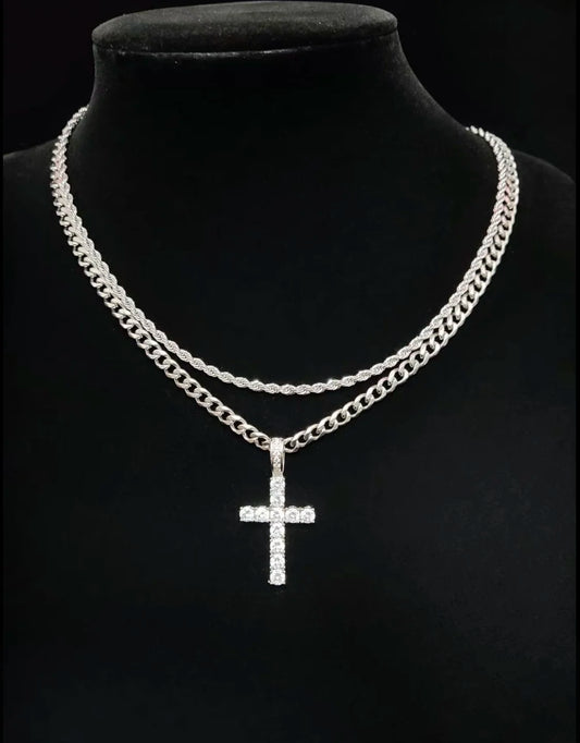 fachgo | Layered Cuban Chain Cross Necklace Set